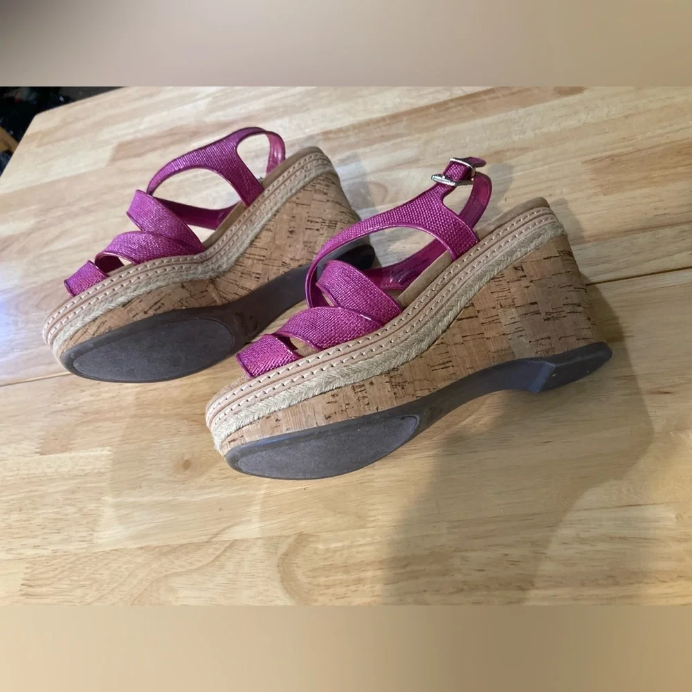 White House Black Market Pink Cork Wedge Sandals